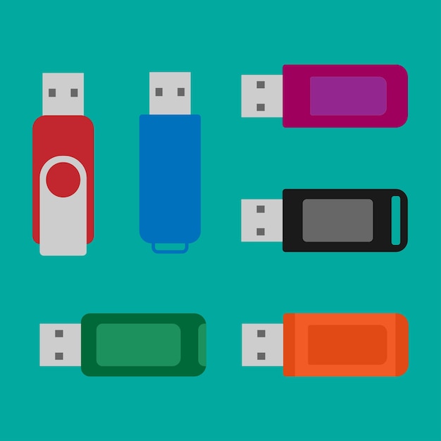 Zes USB-flashstations in verschillende kleuren