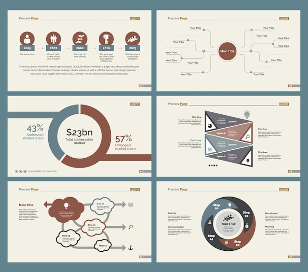 Zes workflow charts slide templates set