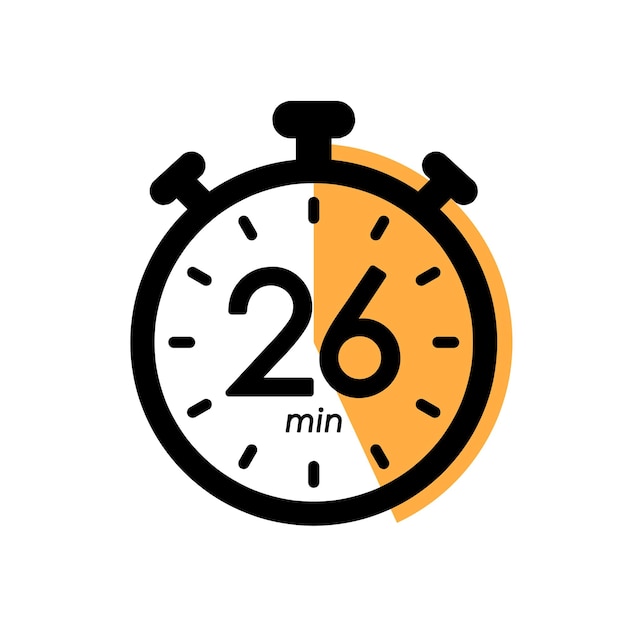 Vector zesentwintig minuten stopwatch pictogram timer symbool kooktijd toepassingstijd 26 min wachttijd vectorillustratie