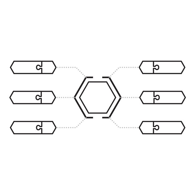 zeshoek infografische puzzel Flat Line vector illustratie