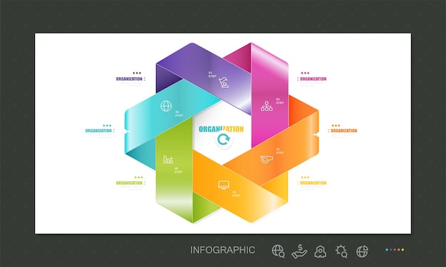 Zeshoek infographics 6 opties banner, vectorillustratie. Kan worden gebruikt voor workflowlay-out, diagram