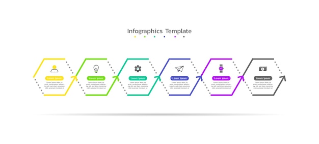 Zeshoek tijdlijn zakelijke infographics sjabloonontwerp