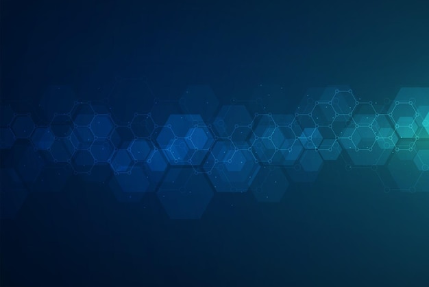 Zeshoeken patroon op blauwe achtergrond Genetisch onderzoek moleculaire structuur
