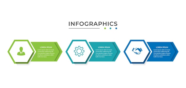 zeshoekige stijl 3 stappen zakelijke infographic sjabloon