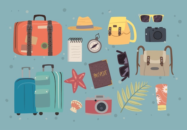 Zestien Bon Voyage-setpictogrammen