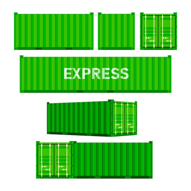 Zet groene vrachtcontainers Freight Shipping levering en transport Vector illustratie