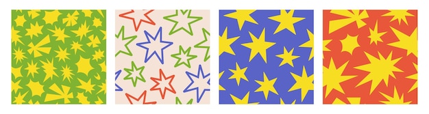 Vector zet naadloze patronen met eenvoudige groovy sterren kleurrijke kinderen printen