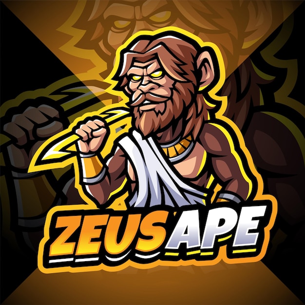 Zeus ape esport mascotte logo ontwerp