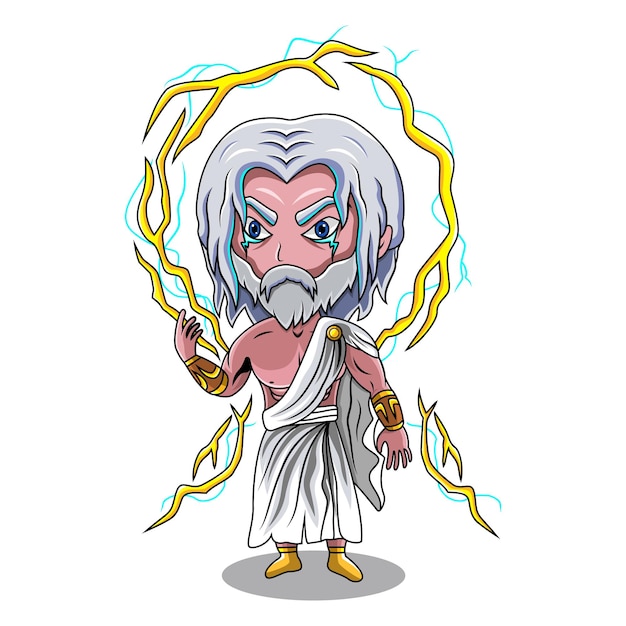 Vettore zeus chibi mascotte logo design