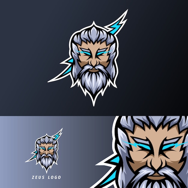 Vettore zeus god lightning mascot sport esport logo template baffi a barba spessa