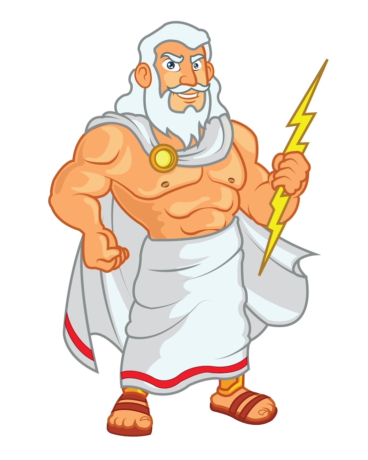Vector zeus holding lightning cartoon mascot