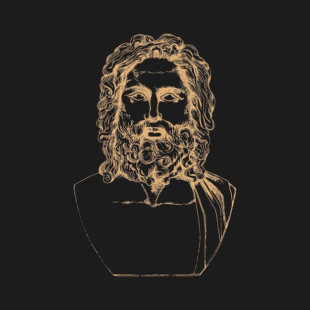 Vector zeus jupiter vintage drawing in engraving style