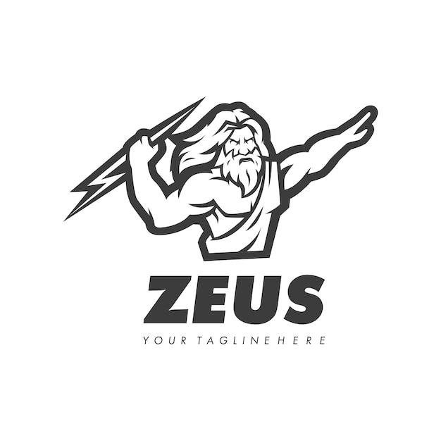 Vettore di disegno del logo zeus dio zeus che tiene un fulmine