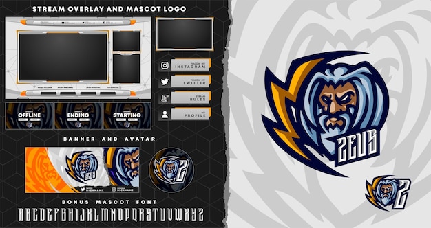 Zeus mascot logo and twitch overlay template