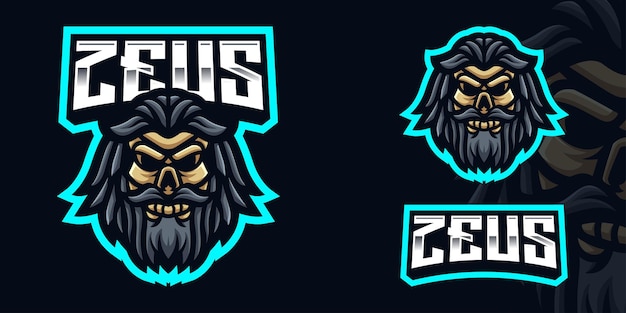 Vector zeus skull gaming mascot logo-sjabloon voor esports streamer facebook youtube