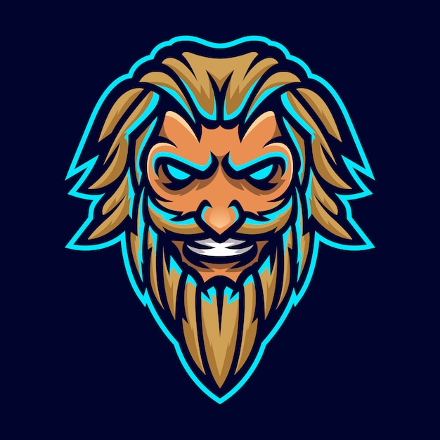 Vector zeus thunderbolt god mascotte hoofd logo sjabloon