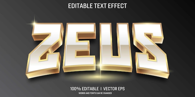 zeus white and gold color vector text effect with modern style design