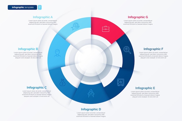 Zeven-optie cyclus infographic grafiek vector illustratie