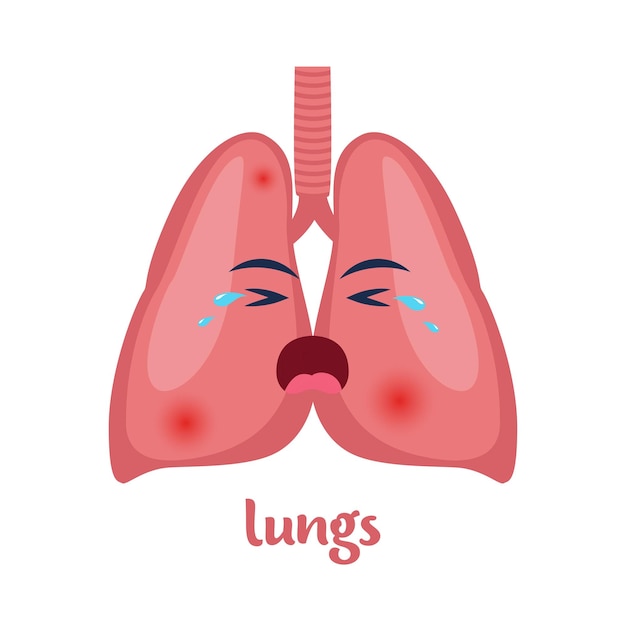 Zieke longen met pijn of ziekte Triest stripfiguur longen lichaamsorgaan