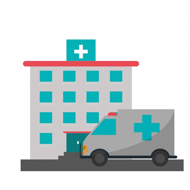 Vector ziekenhuisgebouw en ambulance