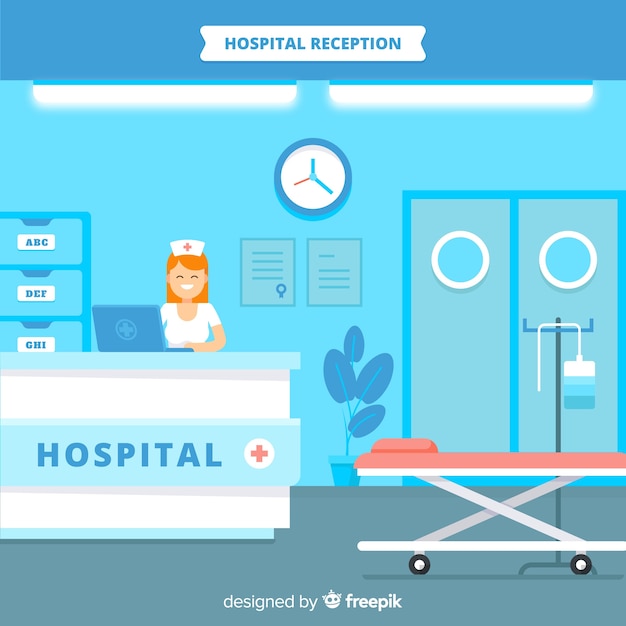 Ziekenhuisreceptie met plat ontwerp