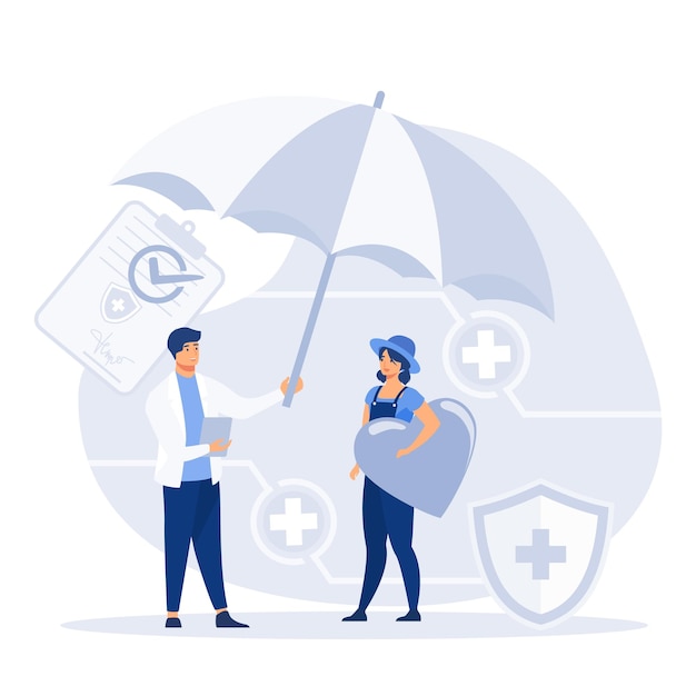 Vector ziektekostenverzekering ontwerpconcept met paraplu bescherming platte vector moderne illustratie