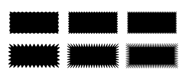 Zig zag edge rectangle shape collection Jagged rectangular elements set Black graphic design