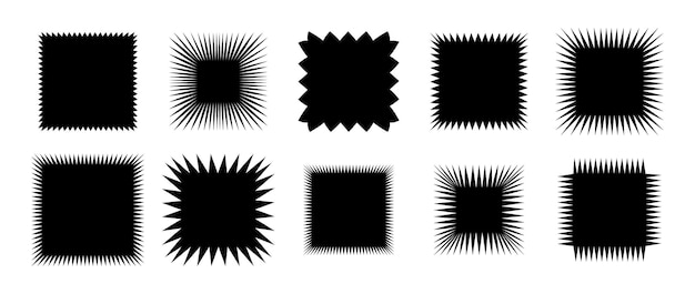 Zig zag edge square shape collection Jagged elements set Black graphic design elements