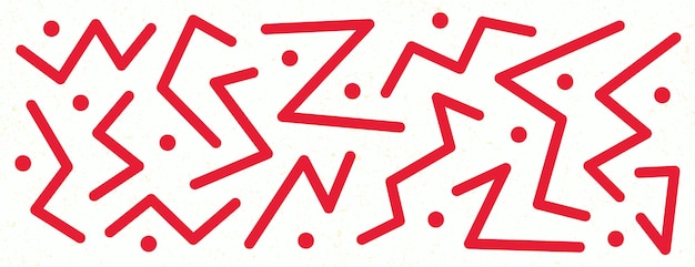 Vector zig zag line and dot doodle cartoon in red and white color background