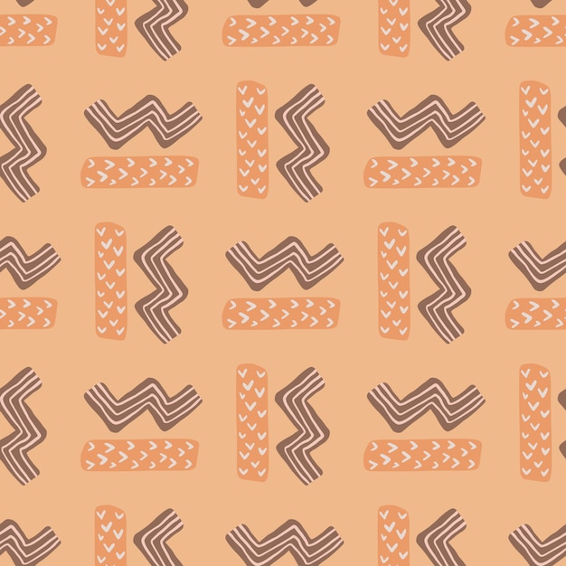 Zig zag e rettangolo figure geomery seamless pattern. artwotk semplice astratto nei toni del beige e del viola.