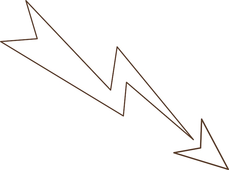 Vector zigzag arrow pointer lightning down downward icon in line art style