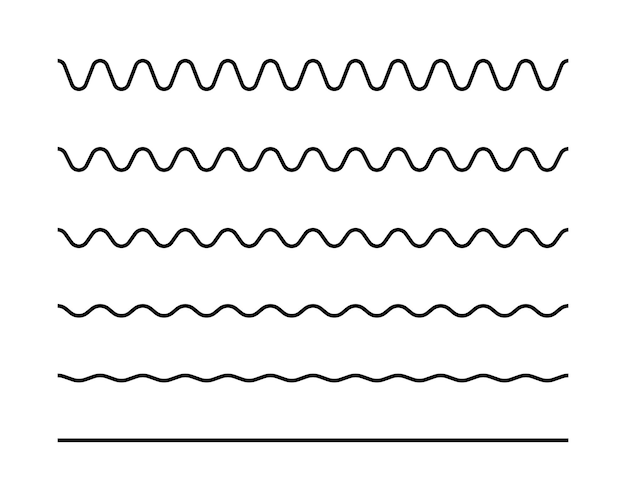 Vector zigzag naadloze golflijnen set golvende wiggly zwarte horizontale lijn rand frame onderstreept stroke vector