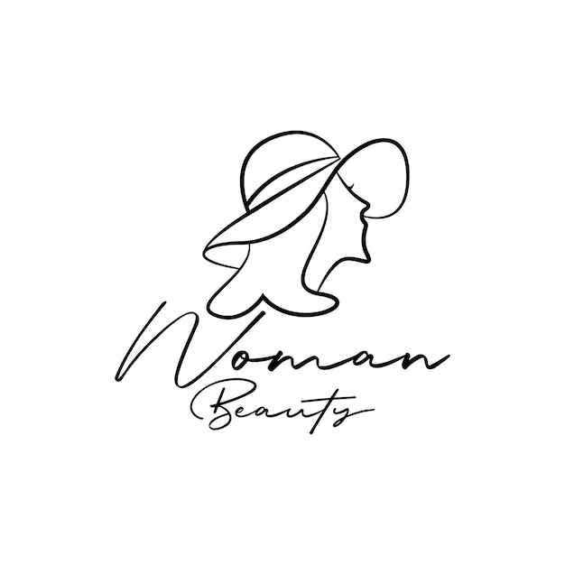 Zijaanzicht van het hoofd van de vrouw in de zomerhoed. schoonheid vrouwelijke logo ontwerp vector met lijntekeningen