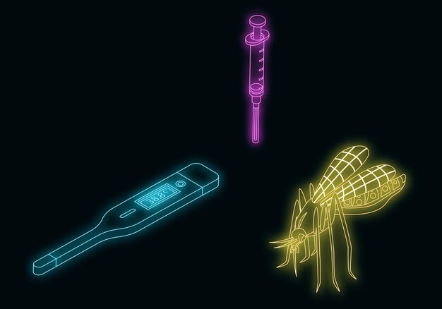 Vector zika-viruspictogrammen instellen vector neon