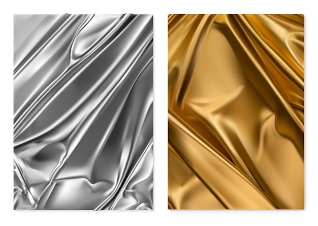 Zilver en goud textuur. Folie, stof. 3D-realistische achtergrond