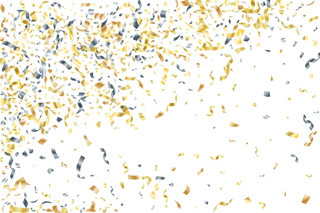 Zilver goud vallende confetti vector achtergrond partij glanzende stri
