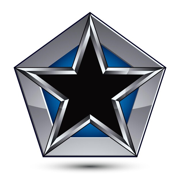 Zilverachtig blazoen met vijfhoekige zwarte ster, kan worden gebruikt in web- en grafisch ontwerp, duidelijke EPS 8-vector. Heraldisch zilveren symbool, 3d wapenschild.