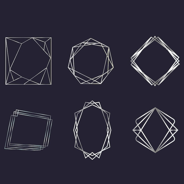 Zilveren dunne frame set Grijze geometrische randen in art deco stijl Dunne lineaire diamant rombus recta