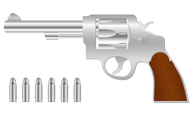 Zilveren revolver en kogels