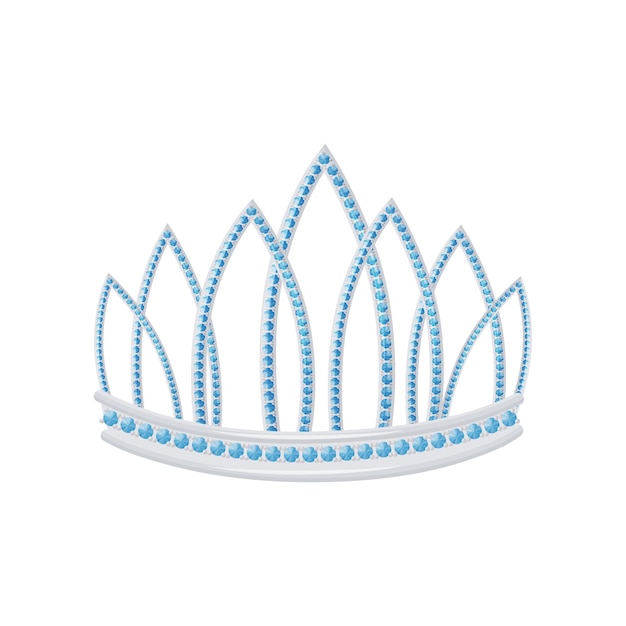 Zilveren tiara in de vorm van bladeren met kleine diamanten vectorillustratie op witte achtergrond