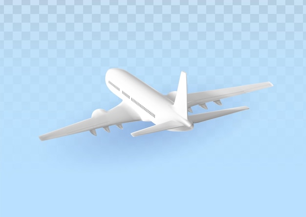 Zilveren vliegtuig bovenaanzicht vliegend vliegtuig op een blauwe achtergrond het concept van reclamebanner voor tra