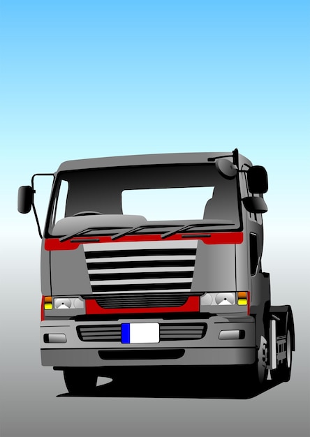 Zilveren vrachtwagen op de weg 3D-kleur vectorillustratie