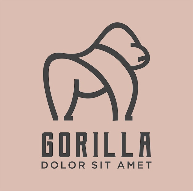 Zilverrug Gorilla Logo Symbool Lijnstijl