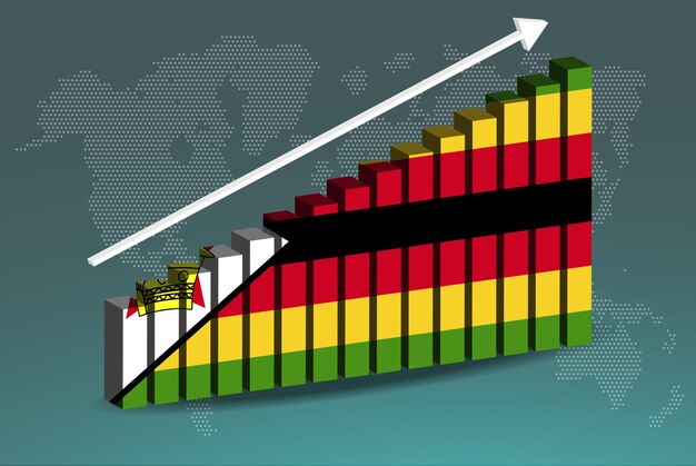 ジンバブエ 3D 棒グラフ グラフ ベクトル データ国の統計概念に上向きの上昇矢印