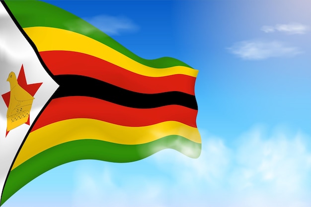 Zimbabwe flag in the clouds. Vector flag waving in the sky. National day realistic flag illustration