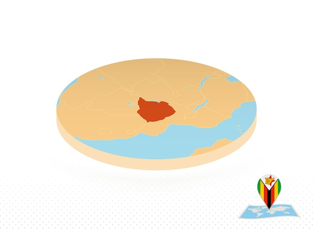 Zimbabwe map designed in isometric style orange circle map