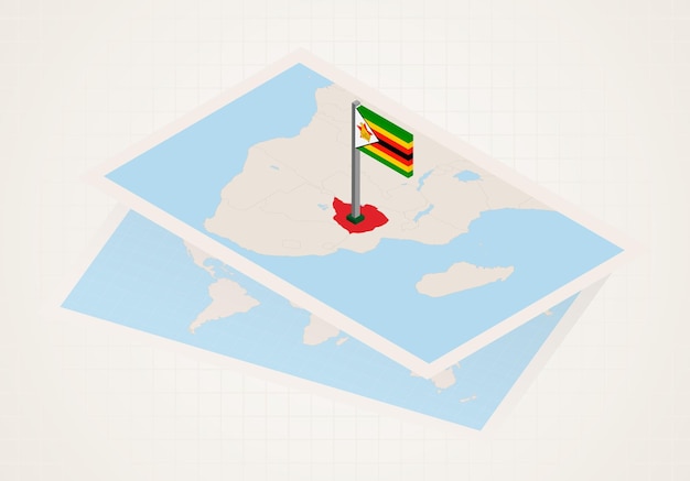 Zimbabwe selected on map with 3D flag of Zimbabwe