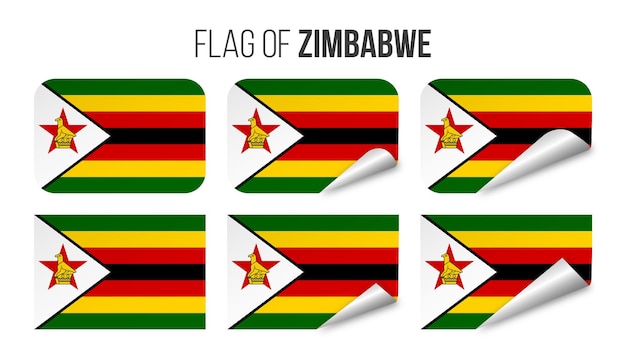 Vector zimbabwe vlag etiketten stickers set vector illustratie 3d vlaggen van zimbabwe geïsoleerd op wit