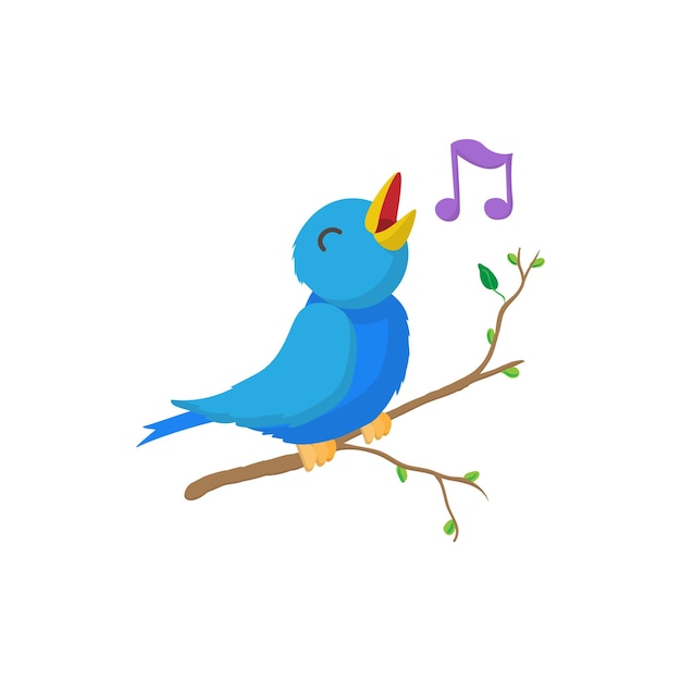Vector zingende vogel pictogram in cartoon stijl geïsoleerd op een witte achtergrond vogel zingt op tak