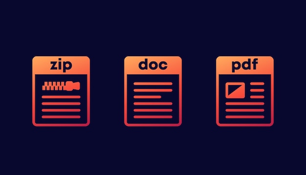 Icone di file zip doc e pdf per il web